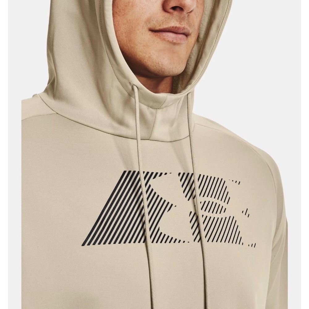 Under Armour Mems Size Large Tan Hoodie Fleece Hooded Sweatshirt Kangaroo Pocket - Picture 3 of 12